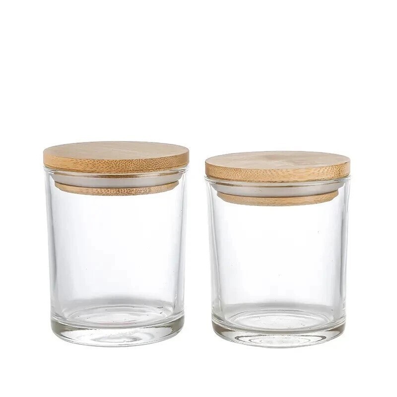 Pot En Verre  Pour Bougie  - Couvercle En Bois
