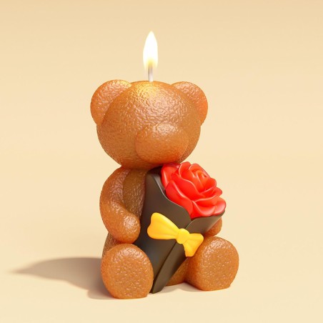 Moule en silicone pour bougie Mini-ours tenant une rose