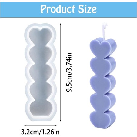 Moule en silicone pour bougieColonne de cœurs