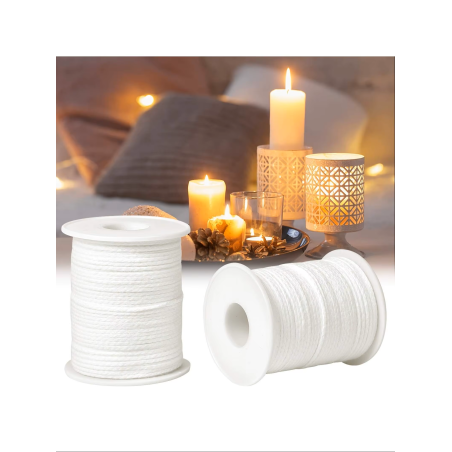 Mèche en coton tressé pour bougies – Rouleau de 61 m