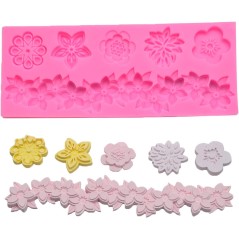 Moule en silicone Frises florales et fleurs décoratives