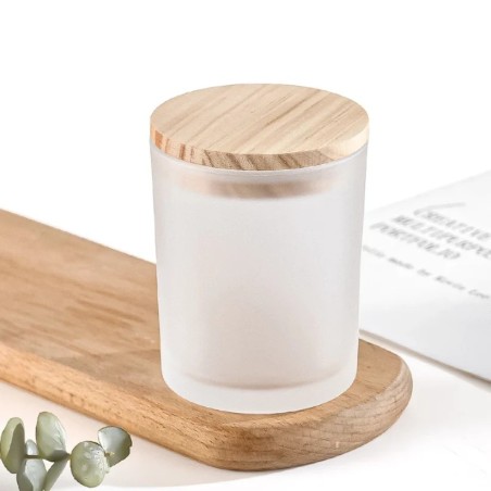 Pot en verre transparent mat avec couvercle en bois